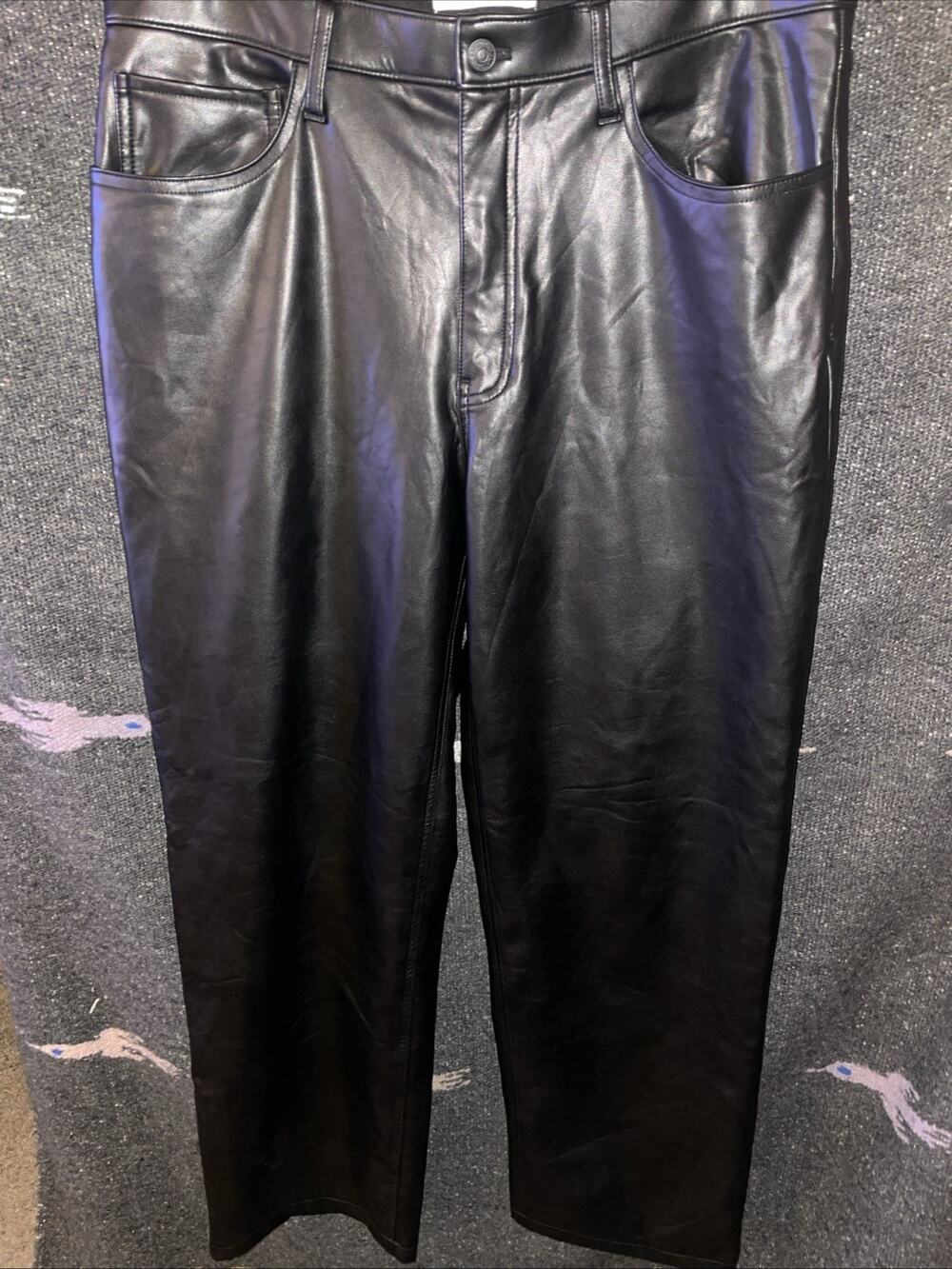 Abercrombie & Fitch Faux Leather High-Rise 90's Relaxed Straight Leg Pants Sz 14